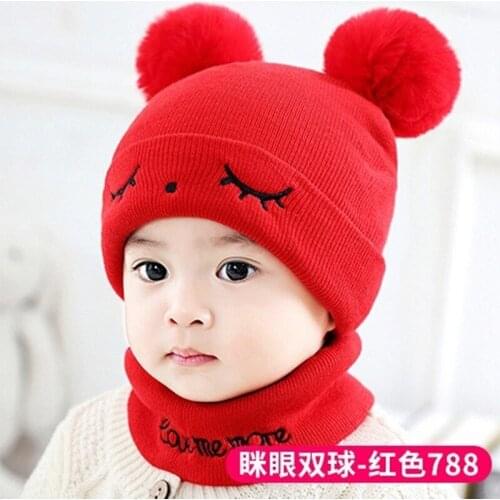 INS 2Pcs/Set Childrens Hat with Scarf Winter Thicken Warm Woolen Hat Ball Knitted Hat Kids Christmas Gifts Baby New Year Gifts