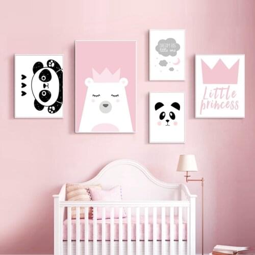 Kawaii Nursery Wall Art Cartoon Pink Bear Canvas Poster Dream Big Quote Print Painting Nordic Baby Girl Room Decor Pictures