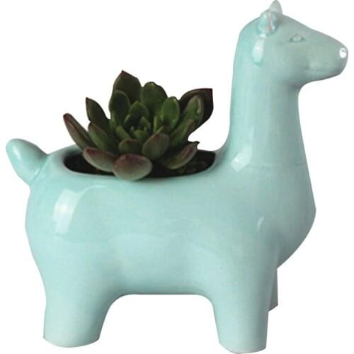 Ceramic Alpaca Planter Flower Pot with Tray Creative Animal Pot for Succulents Plants Home Garden Desktop Decoration