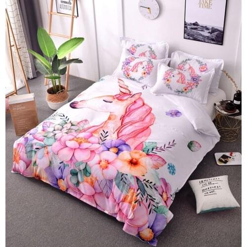3Pcs Printed Unicorn White Bedding Set Soft Twin Full King Queen Duvet Cover with pillowcases Quilt Cover Home Textile SJ208