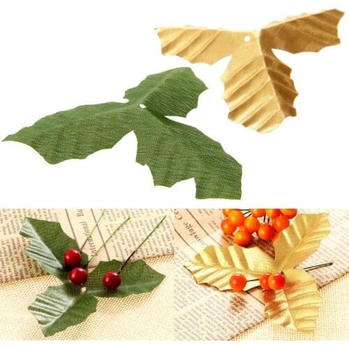 50Pcs Artificial Leaves DIY Christmas Bouquets Home Wedding Party Decoration Scrapbooking Craft Art Home Bedroom Wall Book Decor
