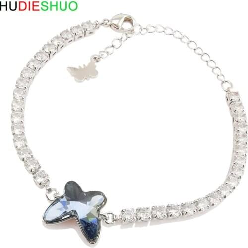 Fashion butterfly crystal copper bracelet adjustable length bangle