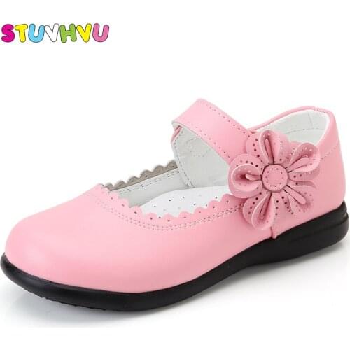 Fashion Flower Girls Shoes Genuine Leather Black Childrens Shoes Spring and Autumn New Non-slip Soft Casual Student Shoes 26-38