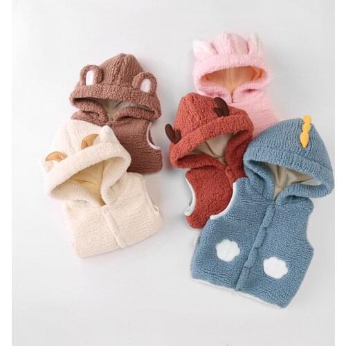 Fashion Toddler Infant Kids Baby Girls Boys Solid Colors Plush Sleeveless Outdoor Zipper Waistcoat Vset Hooded Windproof Coat#g4