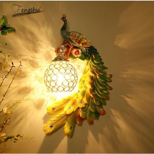 Nordic LED Wall Lamp Loft Color Resin Peacock Vintage Bedroom Living Room Corridor Wall Light Fixture Indoor Lighting Decoration