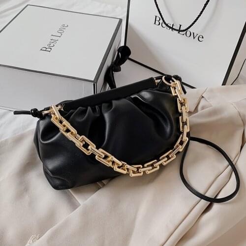 2021 Summer New Pure Color Cloud Bag Fashion Pleated Soft Leather Handbag Thick Chain Single Shoulder Pack Dumpling Shape Clutch