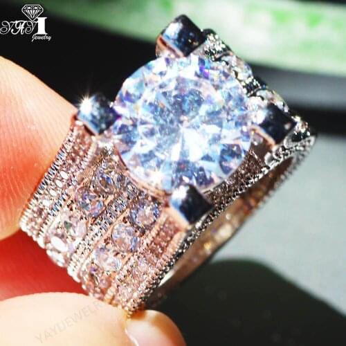 New YaYI Fine Jewelry Top Quality Princess Cut 200pcs+ Gemstone Moissanite Zirconia Silver Color Wedding Couples Copper Rings