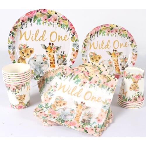 Wild One Elk Disposable Tableware Woodland Jungle Decor Safari Party Supplies 1st Birthday Party Decoration Kids Baby Shower