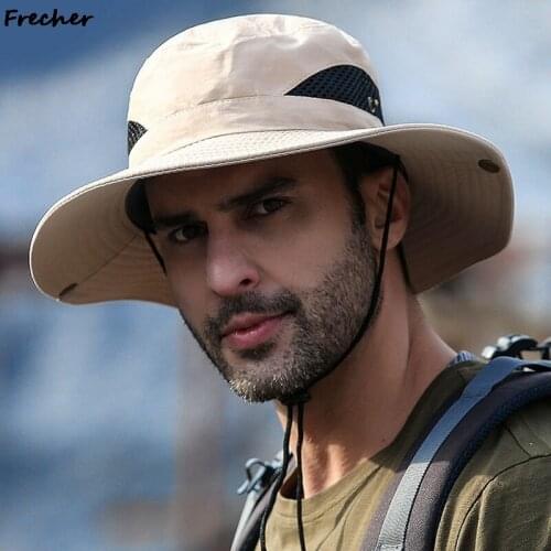 UPF 50+ Summer Hats Men Sun Protector UV-proof Breathable Bucket Hat Large Wide Brim Hiking Outdoor Fishing Beach Cap Cowboy New