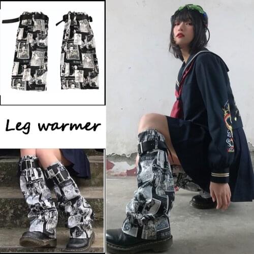 Punk Japanese Tokyo Geisha Pattern Magazine Print Leg Warmers Gothic Harajuku Leg Sleeve Cosplay Lolita Pile Sock