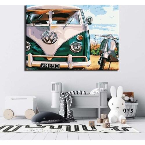 Seaside Retro Car High Definition Printing: Poster Home Living Room Or Bedroom Canvas Art Painting Children Room Decoative