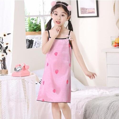 Baby Girls Sling Dress Nightgowns Kids Summer Girls fruit pattern Silk Satin Soft Nightdress Sleepwear Pajamas Nightwear