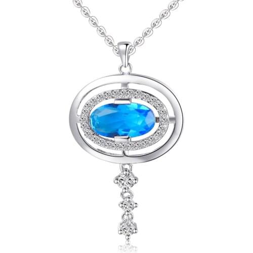 Stunning Fashion Jewelry Blue Crystal 925 Sterling Silver White Gold Pendant P0372