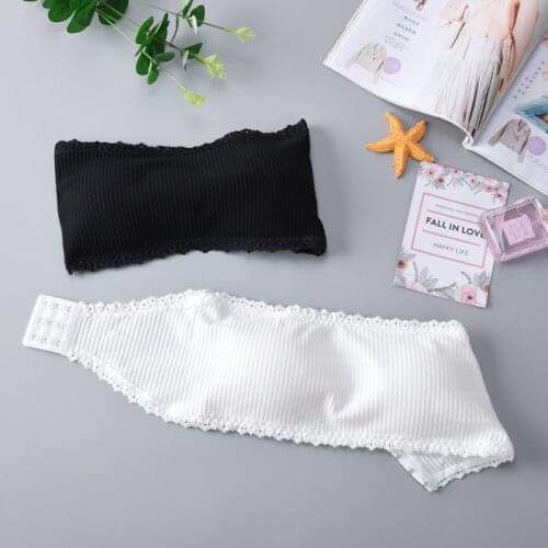 Threaded Strapless Bra Cotton Ladies Invisible Chest Fashion Sexy Tube Top Wrapped Chest Strapless Lace Edge