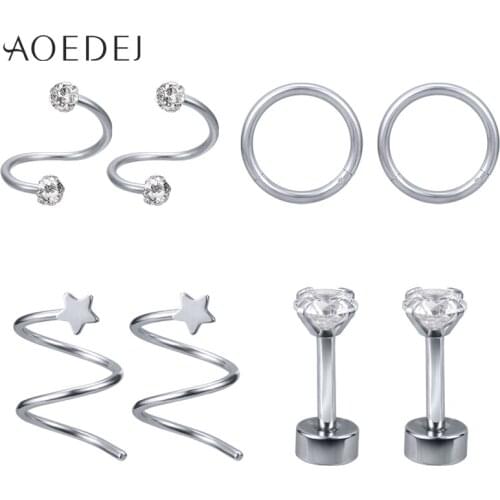 AOEDEJ 316L Stainless Steel Stud Earrings for Men Women 8 Pcs/lot Earrings Piercing Crystal Jewelry Accessories for Ladies Girls
