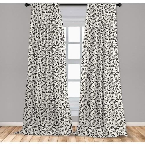 Leaf Curtains Monotone Swirled Skinny Branches Leaves Old Fashioned Scroll Window Treatments for Living Room Bedroom Decor