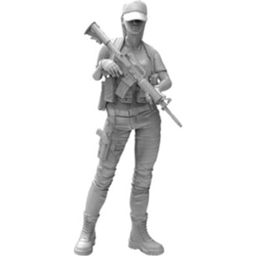 Unassambled 1/16 modern girl stand with hat Resin figure miniature model kits Unpainted