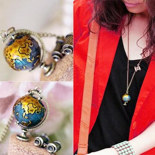 Vintage Necklace Fashion Globe Pendant Necklace Earth Planet World Map Ball Pendant Charm Chain Necklace Jewelry Map Art Pendant