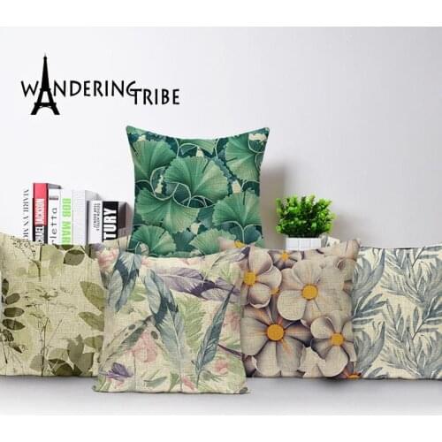 Vintage Decorative Cushion Covers Green Plant Flower Pillow Case 45 * 45 Plant Flower Spring Green Pillow Custom Throw Pillows