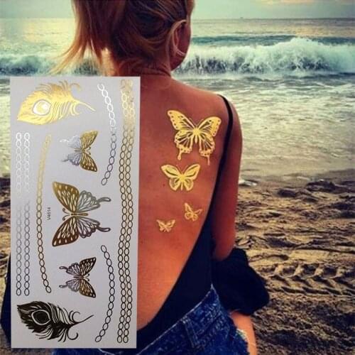 New Arrival Gold Butterfly Temporary Tattoos, Metallic Waterproof Flash Tattoos