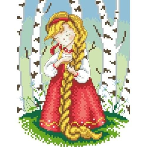 Long-haired girl cross stitch package girl kid in forest 18ct 14ct 11ct cloth cotton thread embroidery DIY handmade needlework