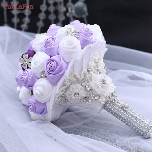 YouLaPan SF7 Luxury Bridal Bouquet Lavender Wedding Accessories Bridal Bouquets with Pearls AppliqueWedding Bridal Bouquet