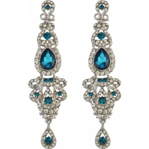 Crystal Long Earrings for Women Blue Purple Green Color Chandelier Bridal Dorp Earrings oorbellen Wedding Engagement Jewelry