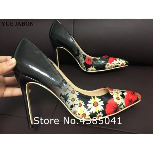 8/10/12cm Red Printed Flowers Sexy Graffiti Womens High Heel Wedding Shoes Pointed Toe Apricot Party Dress wholesale free ship