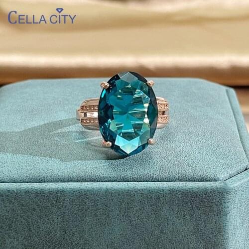 Cellacity Classic 925 sterling silver ring for women with oval shape blue color gemstones rose gold color wedding party gift