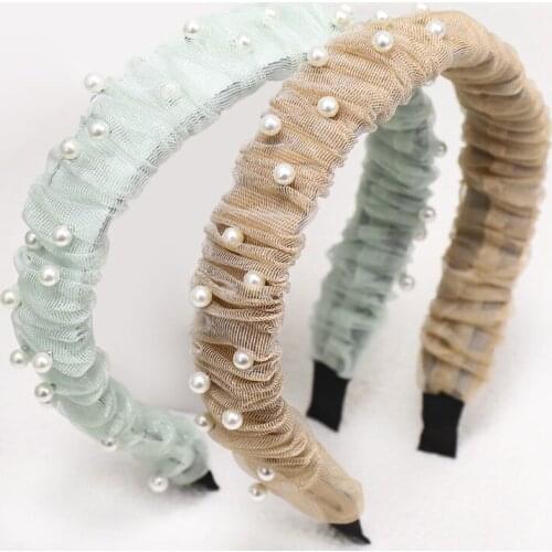 12pcs Boutique Hair Hoop Korean Style Pearl Mesh Lace Headband Women Girls Hair Accessories