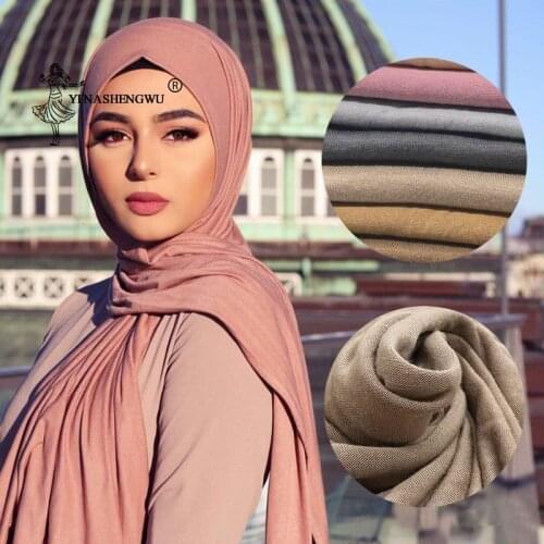 170x60cm Fashion Jersey Hijab Scarf Long Muslim Shawl Plain Soft Turban Tie Head Wraps For Women Africa Headband