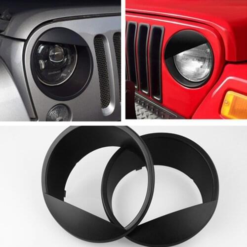 2pcs JDM Stickers Black Bezels Front Light Headlight Angry Bird Style Trim Cover for Jeep Wrangler JK JKU Rubicon Sahara 2007-18