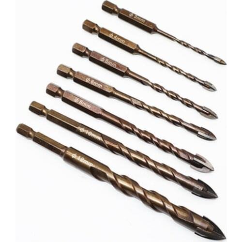 3-12mm Twist Drill Cross Hex Tile Drill Bits Set for Glass Ceramic Concrete Hole Opener Brick Hard Alloy Triangle Bit Tool Kits