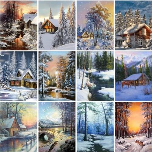 5D DIY Diamond Painting Winter Snow Scenery Landscape Full Square/Round Drill Home Decor Gift Cross Stitch Kit Mosaic Wall Art