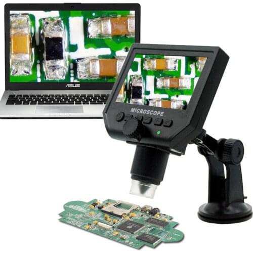 600x 3.6MP USB Digital Microscope with Aluminum Alloy Stand 4.3 Inches HD LCD Video Microscope Display for PCB Repair