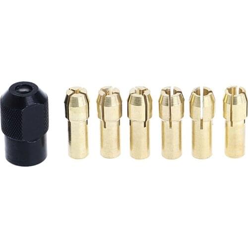 7Pcs Brass Collet 1.0/1.6/2.0/2.4/3.0/3.2 + Check M8*0.75 Fits Rotary Tools