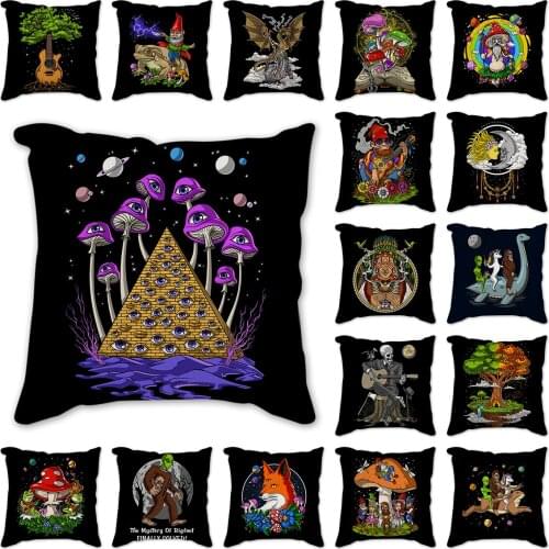Fantasy Cushion Cover 45x45cm Throw Pillow Covers Cartoon pyramid mushroom skull tree Square Home Decorative Pillow Cases
