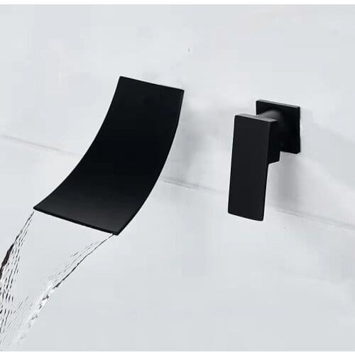 Black Basin Faucet Water Bathroom Faucet Install On the Wall Waterfall Brass Cold and Hot Basin Tap