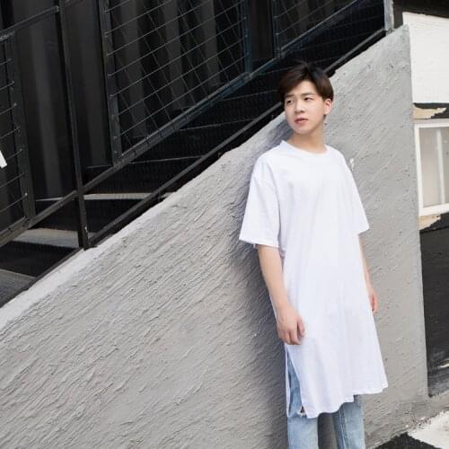 Summer personalized super long half sleeve T-shirt base Shirt Short Sleeve super loose T-shirt over the knee long tide mens shi