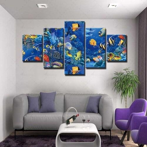 Canvas Painting Home Underwater World Decor Modular Fish Picture Modern Printed 5 Pieces Poster For Living Room Wall Art Framed