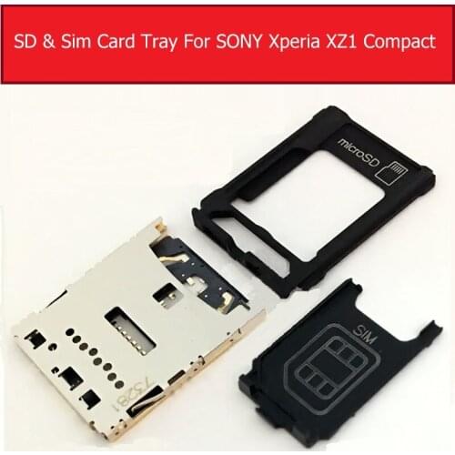 Single Daul Sim Card Tray For Sony Xperia XZ1 Compact G8441 SIM Card Tray + SD Card Socket Reader Slot Holder Replacement