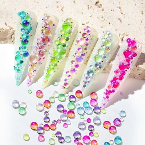 Manicure Pearl Mermaid Magic Pearl Aurora Color Crystal Nail Decora ART Tion DIY Manicure Jewelry 300 Pack 3DCharm Diamond Nails