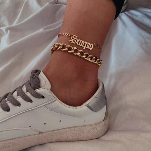 Metal Fashion Jewelry Charms Anklet For Women Miami Chunky Anklets Letter Pendant Thick And Thin Multilayer Chain
