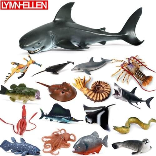 Simulation Marine Life Model Batfish Lobster Squid Shark Sailfish Narwhal Octopus Dolphin Collection Animal Action Figure Toys