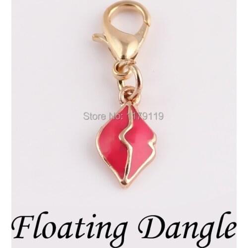 New Arrival 20pcs/lot Sexy Red Lips Dangle Charms With Gold Tone Lobster clasp for Keychain and Living Locket
