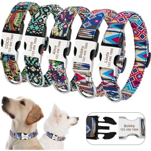 Custom Dog Collar Personalized Nylon Pet Dog Tag Collar Adjustable Engraved Puppy Cat Nameplate ID Collars For Small Large Dogs