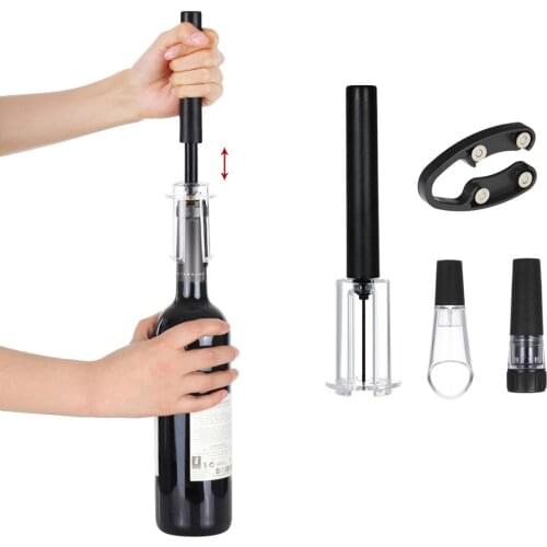 4 Pcs/set Red Wine Opener Air Pressure Pump Bottle Opener Corkscrews With Vacuum Stopper & Wine Pourer Bar Tools Kitchen Gadgets