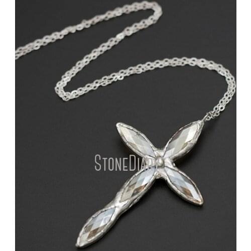 Soldered Cross Pendant Necklace Champagne Glass Crystal Bohemian Components Metalwork Altered Art Supplies NM35910