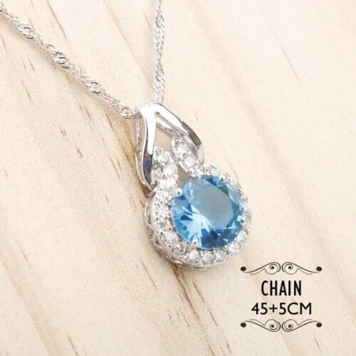 Silver Color Women Jewelry Light Blue Stones Round Shaped Pendant Necklace for Party