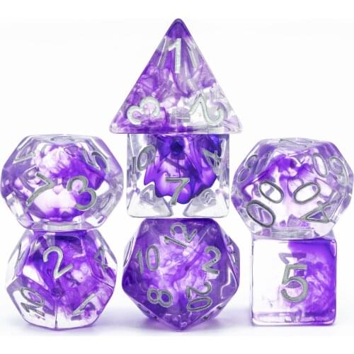 Poludie Purple Translucent Resin DND Dice Set D4~D20 Polyhedral Dice for Dungeons and Dragons Role-Playing Board Game ​RPG D&D